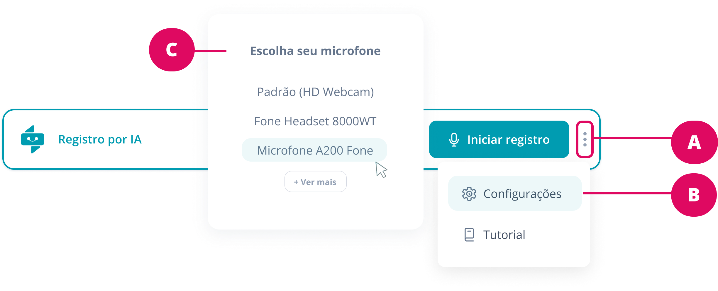Passo 3: Acesse as configurações, no menu à direita, caso queira trocar o microfone
